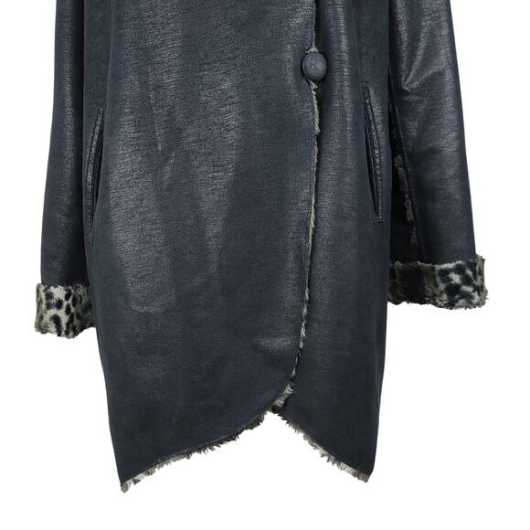 CHI by Falchi Faux Suede Faux Fur Reversible Leopard Print Coat, Size Large - Picture 8 of 16